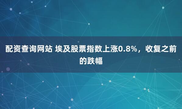 配资查询网站 埃及股票指数上涨0.8%，收复之前的跌幅
